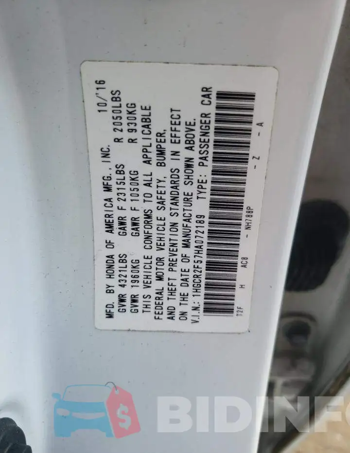 1HGCR2F57HA072189 Photo# 10