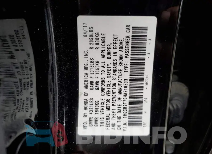 1HGCR2F75HA216503 Photo# 10