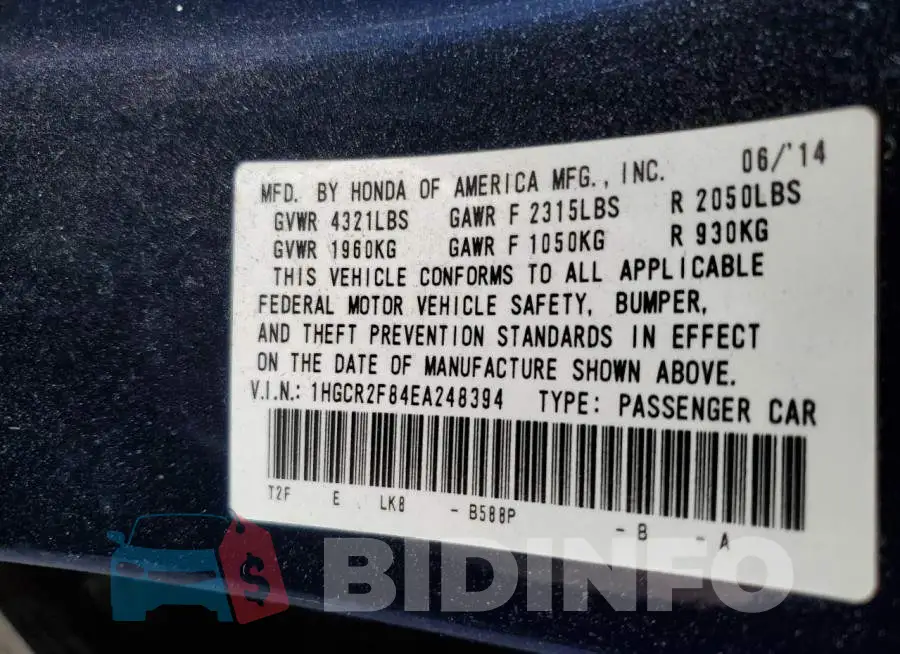1HGCR2F84EA248394 Photo# 12