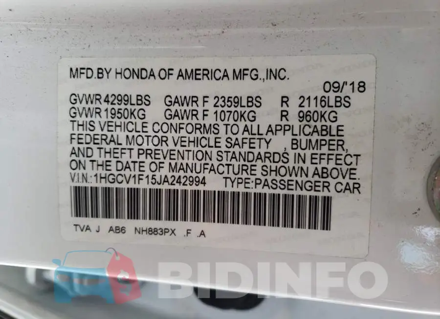 1HGCV1F15JA242994 Photo# 12