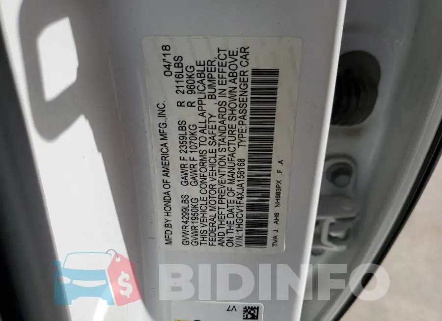 1HGCV1F4XJA156168 Photo# 10