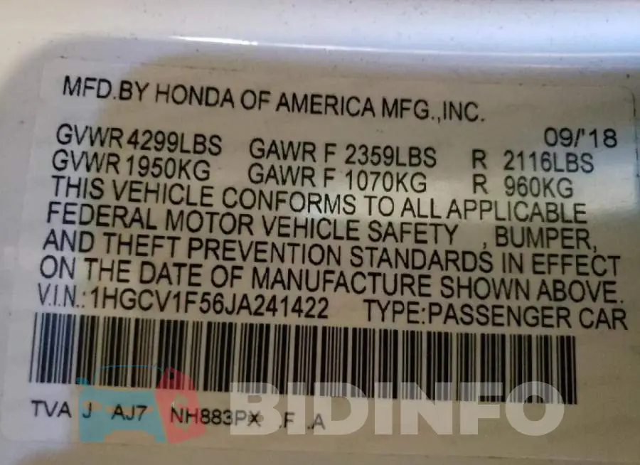 1HGCV1F56JA241422 Photo# 10