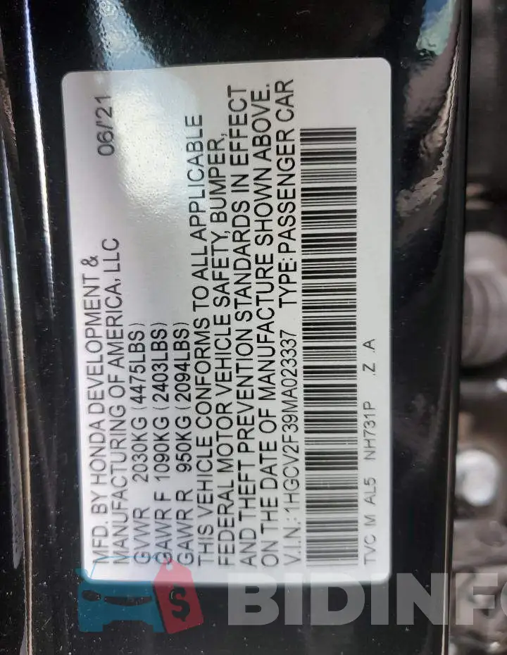 1HGCV2F39MA023337 Photo# 10