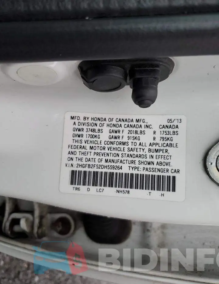 2HGFB2F52DH559264 Photo# 12