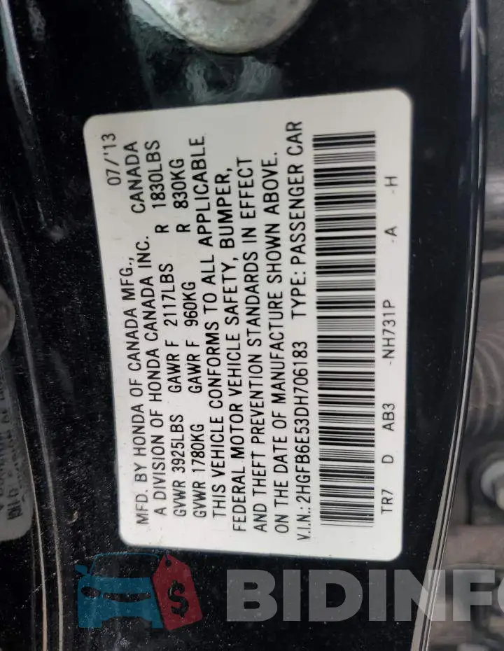 2HGFB6E53DH706183 Photo# 10