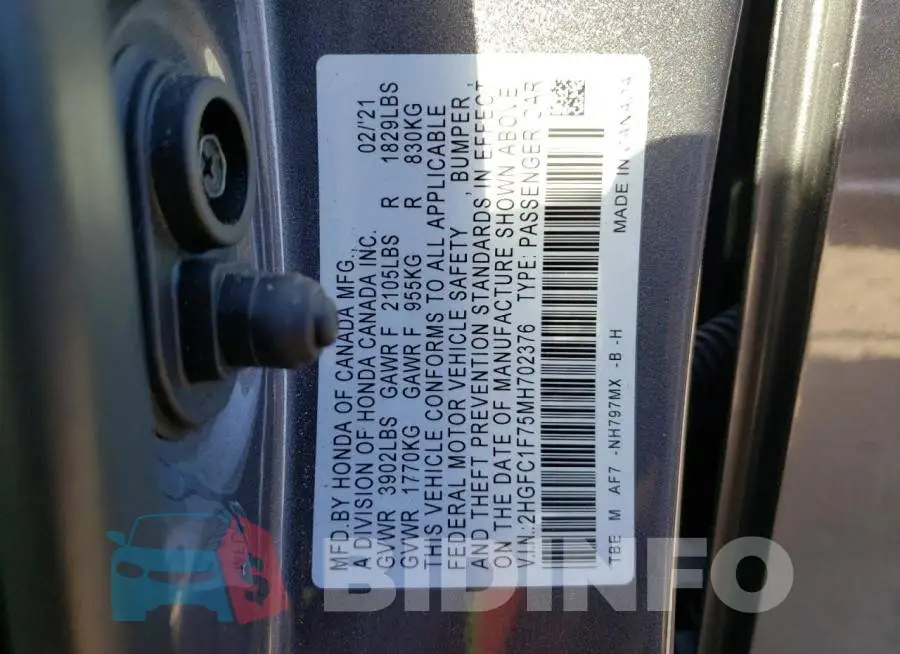 2HGFC1F75MH702376 Photo# 13