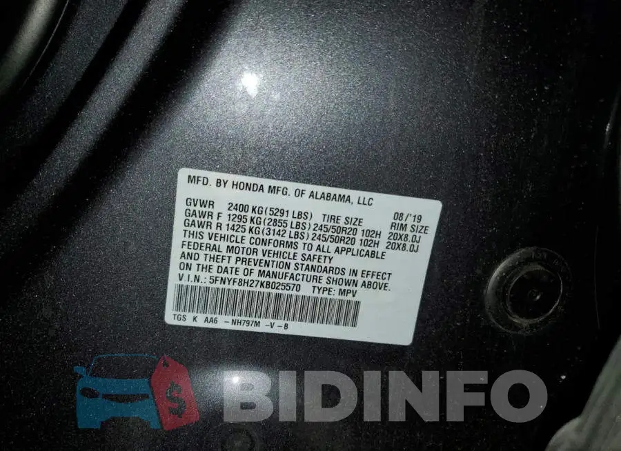 5FNYF8H27KB025570 Photo# 13
