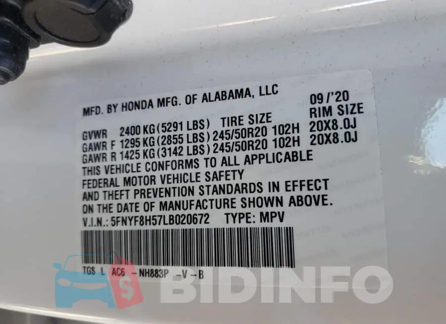 5FNYF8H57LB020672 Photo# 10