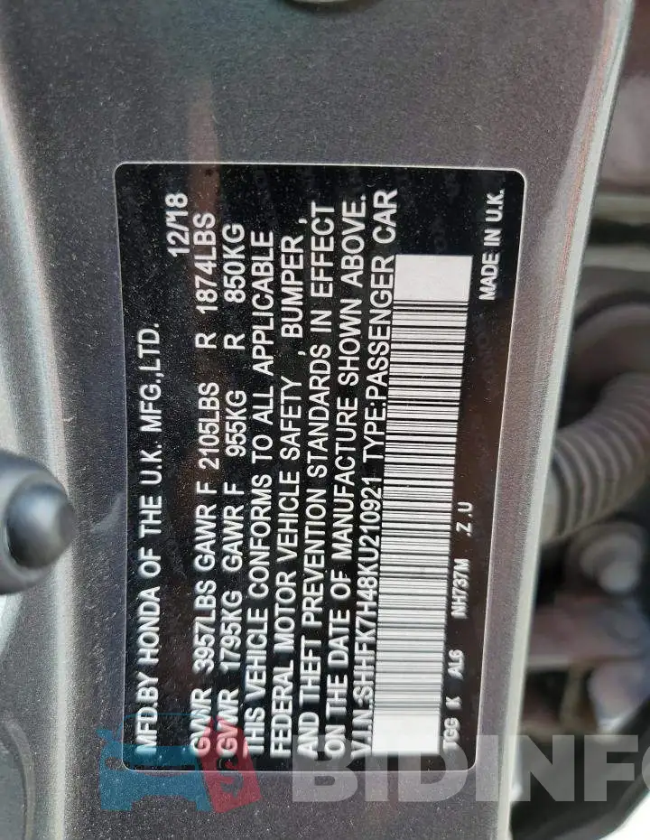 SHHFK7H48KU210921 Photo# 10