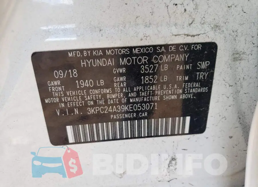 3KPC24A39KE053071 Photo# 10