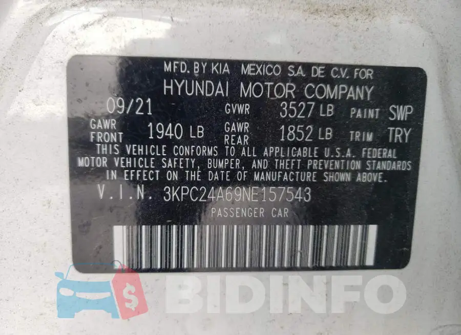 3KPC24A69NE157543 Photo# 10