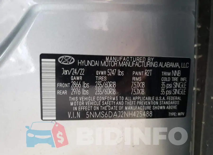 5NMS6DAJ2NH425488 Photo# 10