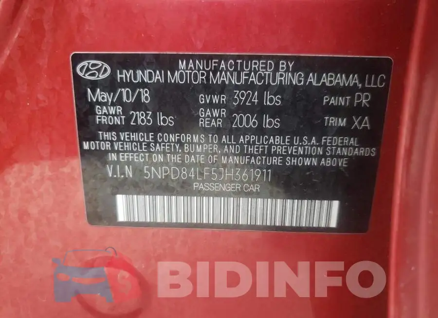 5NPD84LF5JH361911 Photo# 12