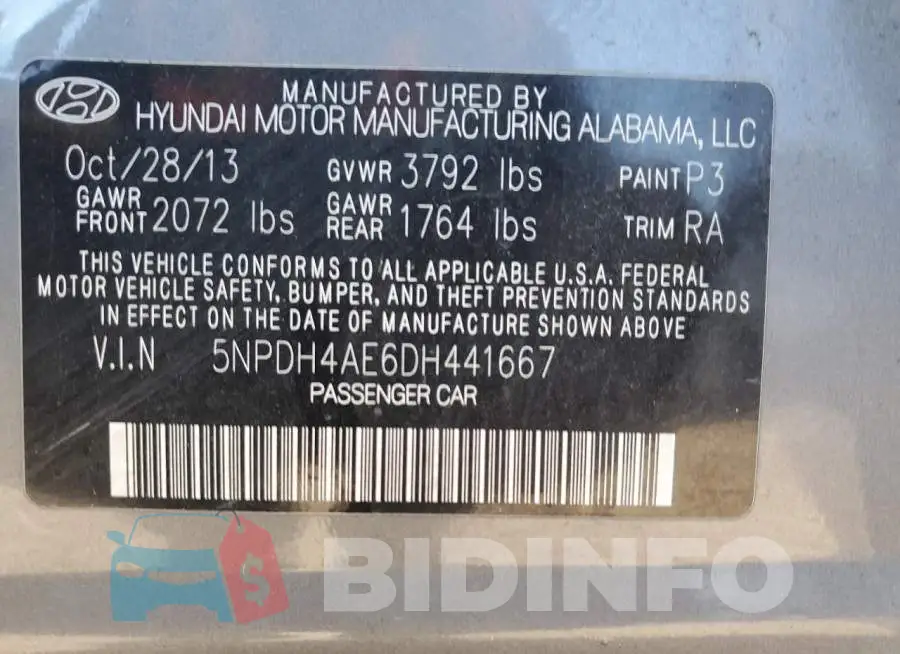 5NPDH4AE6DH441667 Photo# 10