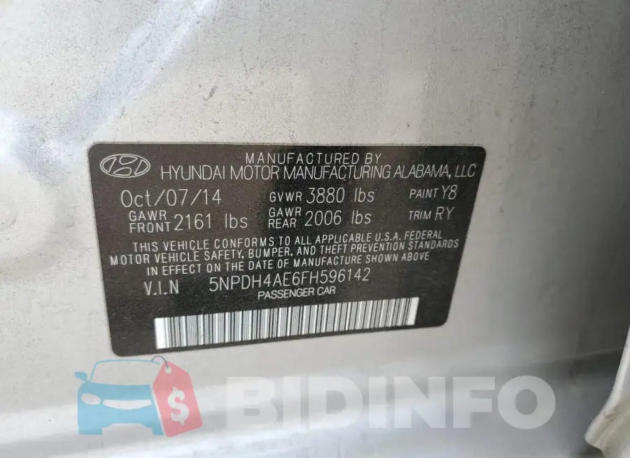 5NPDH4AE6FH596142 Photo# 10