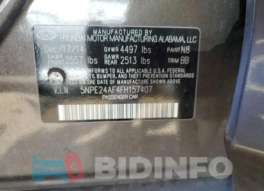 5NPE24AF4FH157407 Photo# 10