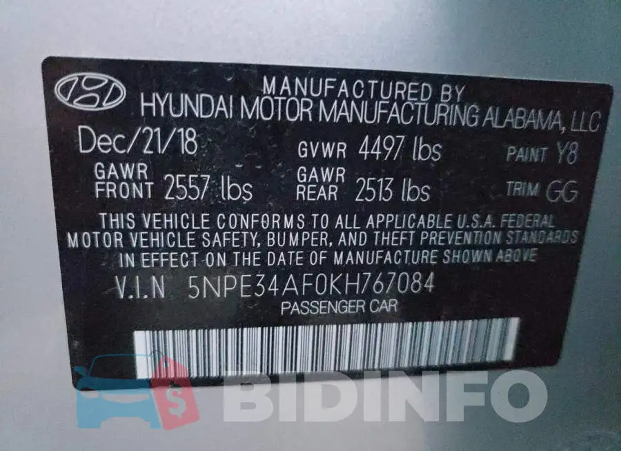 5NPE34AF0KH767084 Photo# 10