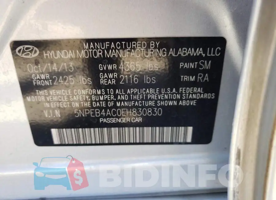 5NPEB4AC0EH830830 Photo# 10