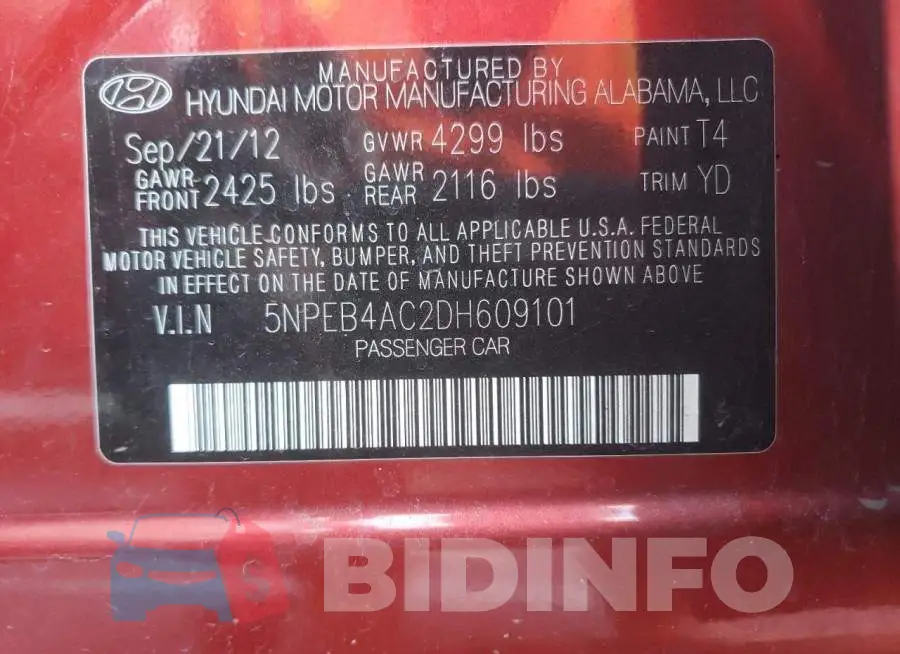5NPEB4AC2DH609101 Photo# 10