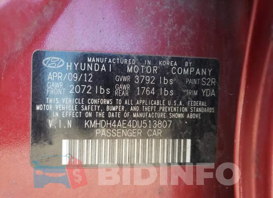 KMHDH4AE4DU513807 Photo# 12