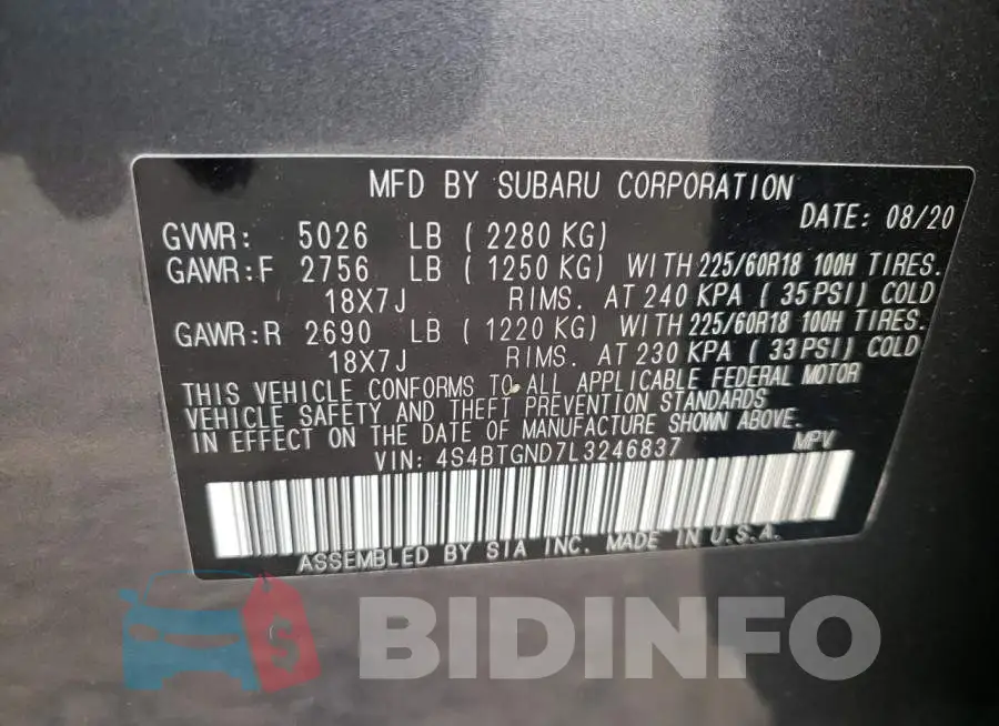 4S4BTGND7L3246837 Photo# 10