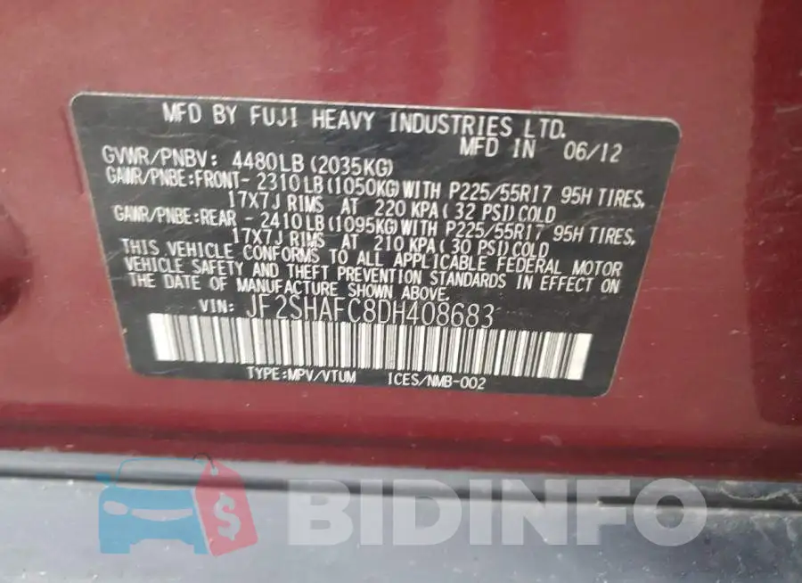 JF2SHAFC8DH408683 Photo# 13