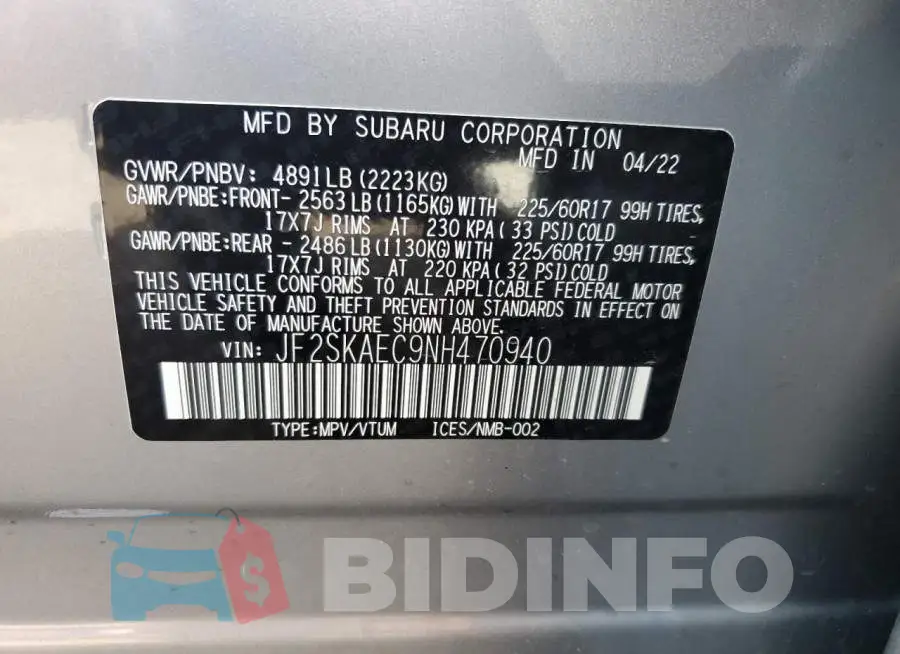 JF2SKAEC9NH470940 Photo# 10