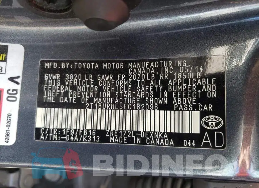 2T1BURHE5EC182096 Photo# 10