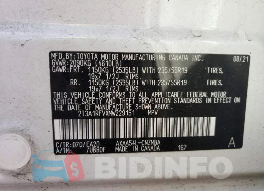 2T3A1RFVXMW229151 Photo# 10
