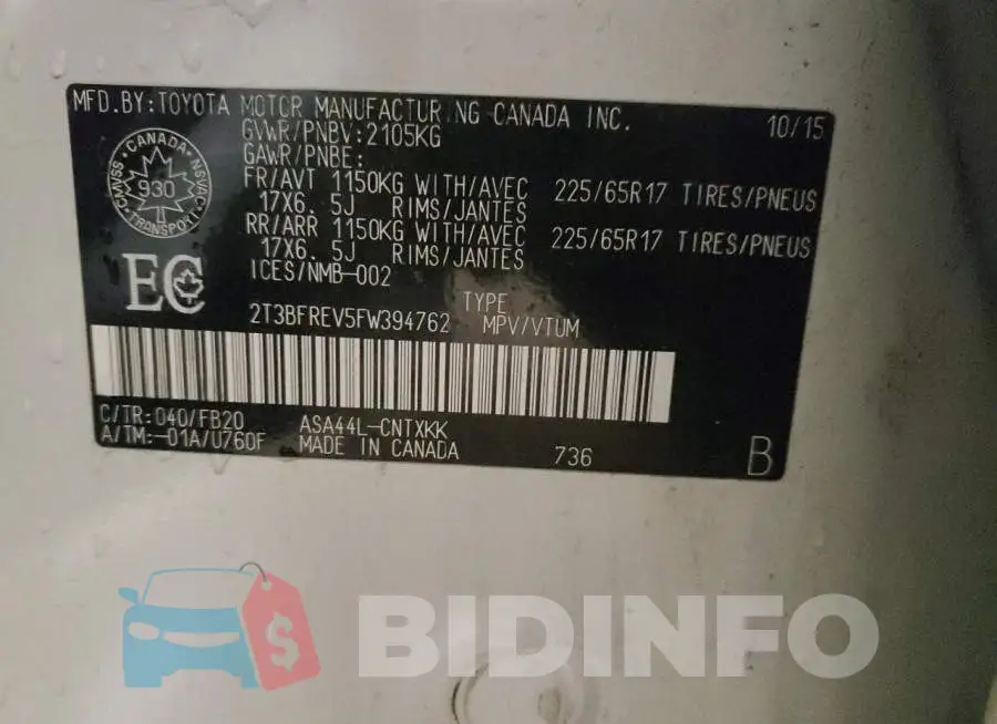 2T3BFREV5FW394762 Photo# 14
