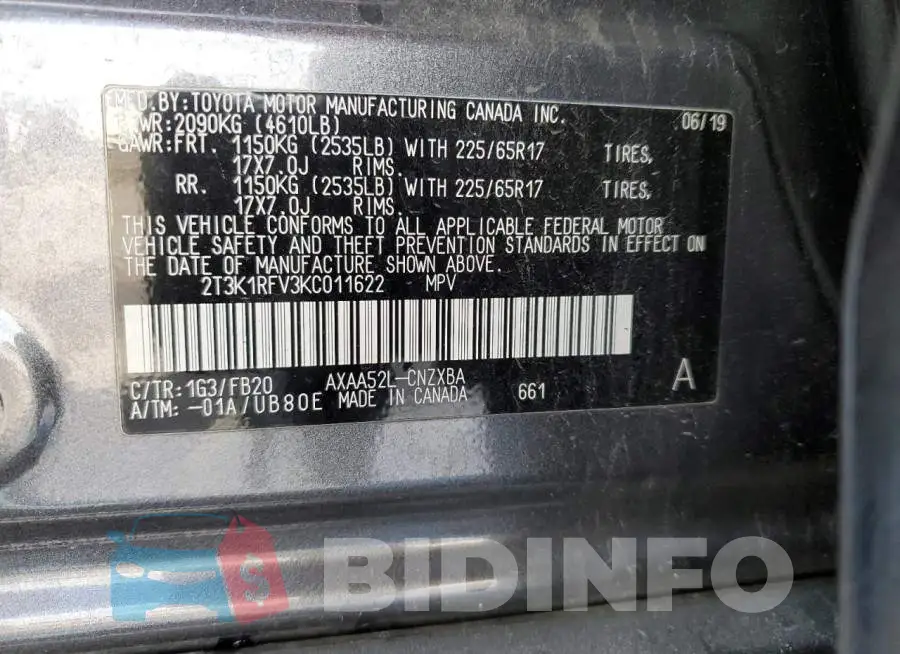 2T3K1RFV3KC011622 Photo# 10