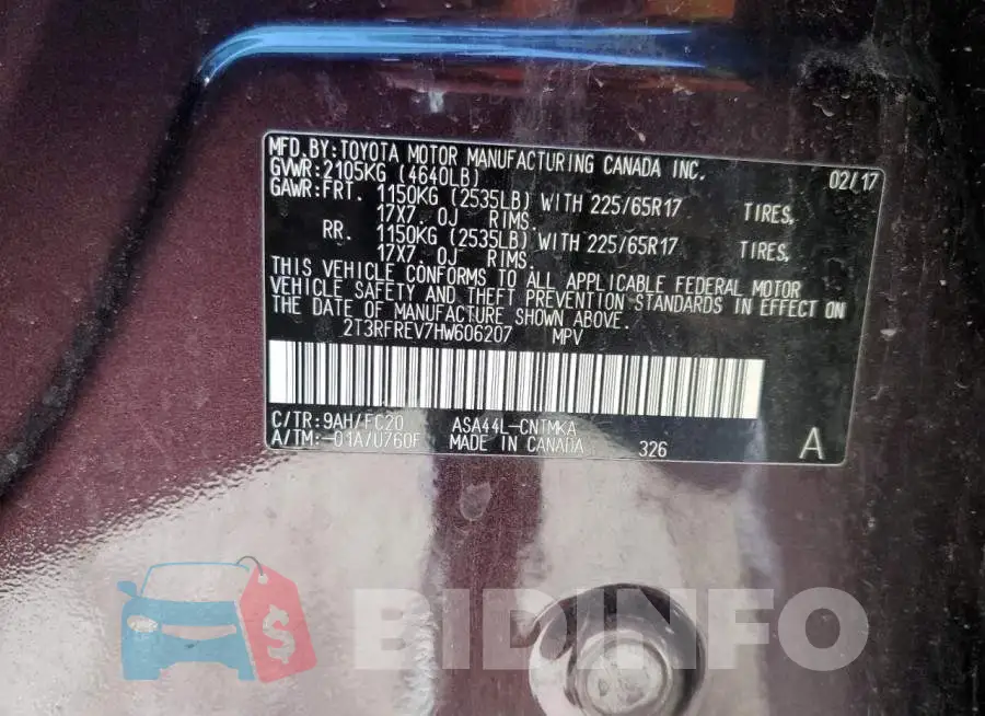 2T3RFREV7HW606207 Photo# 10