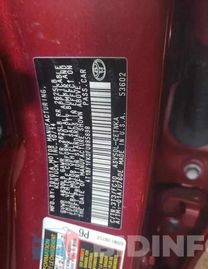4T1BF1FK0FU885898 Photo# 12