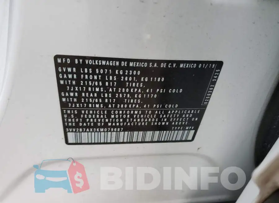 3VV2B7AX3KM079687 Photo# 13