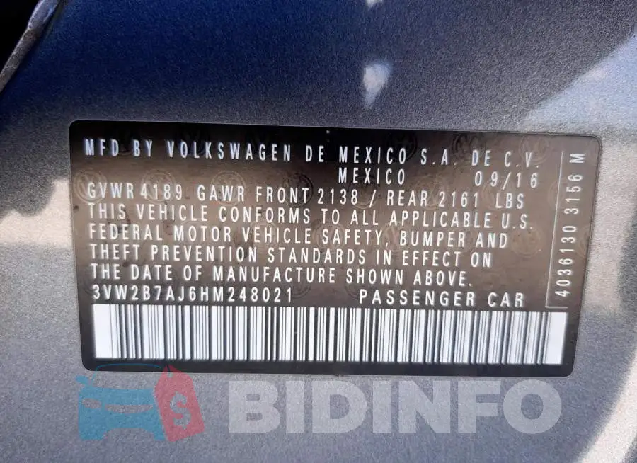 3VW2B7AJ6HM248021 Photo# 10