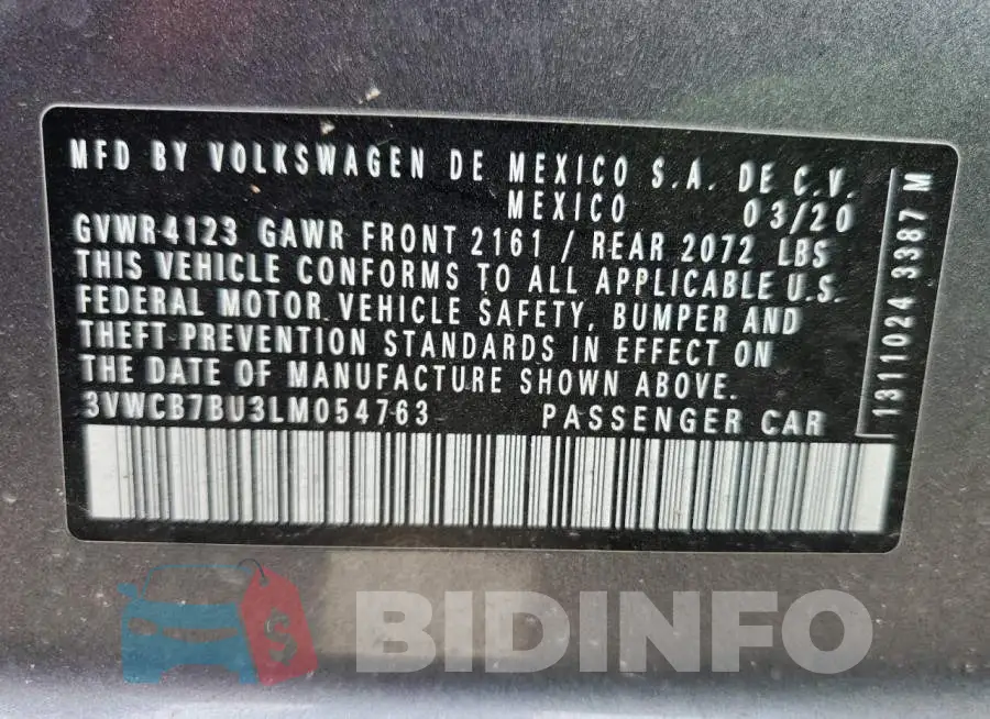 3VWCB7BU3LM054763 Photo# 10