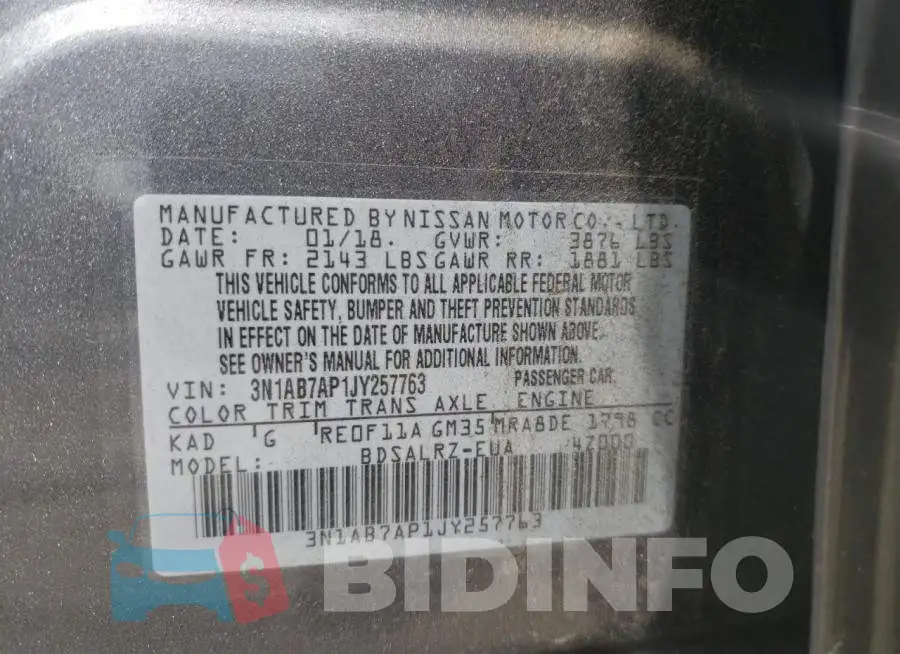 3N1AB7AP1JY257763 Photo# 10