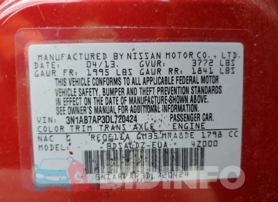 3N1AB7AP3DL720424 Photo# 10