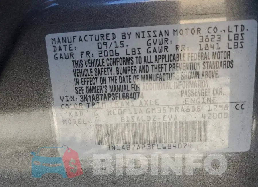 3N1AB7AP3FL684074 Photo# 10