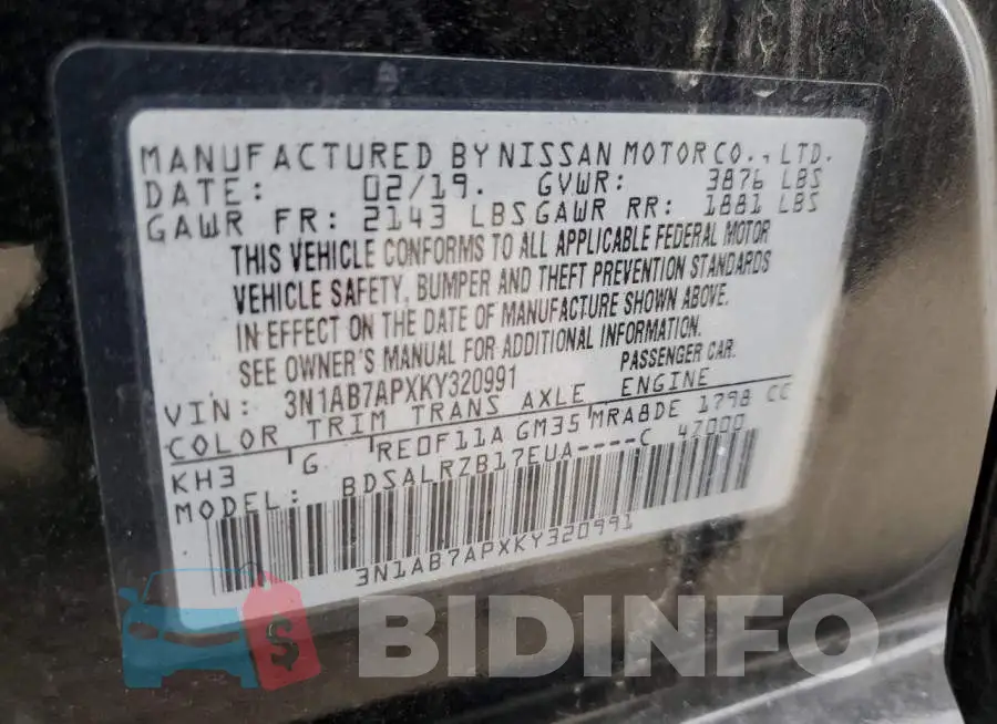 3N1AB7APXKY320991 Photo# 12