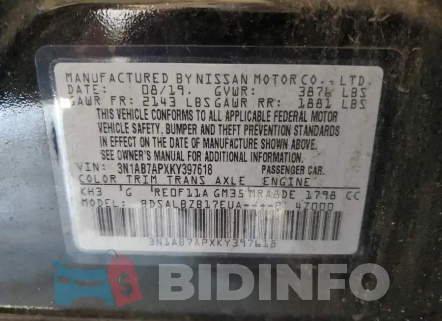 3N1AB7APXKY397618 Photo# 12