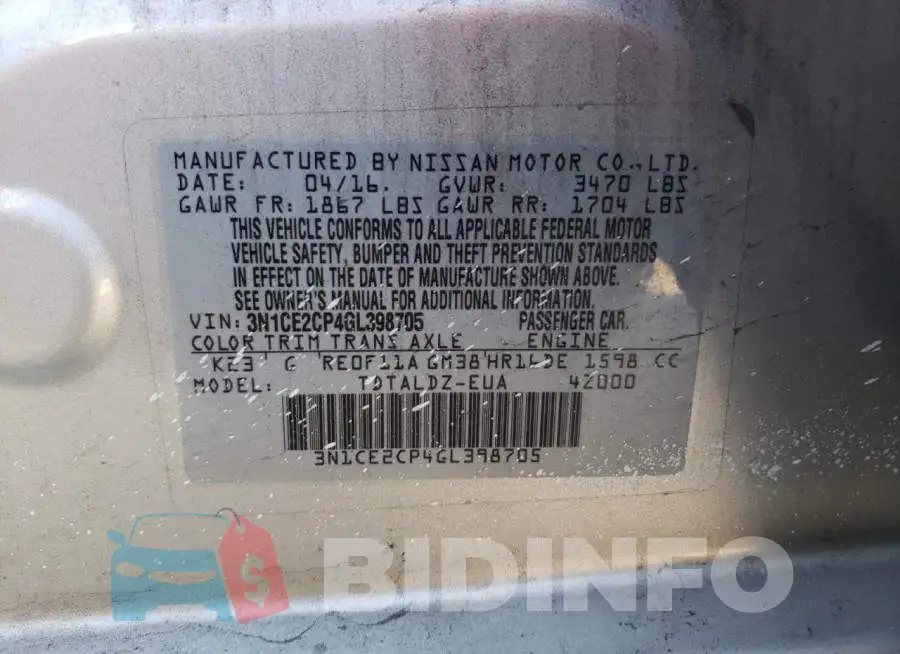 3N1CE2CP4GL398705 Photo# 10