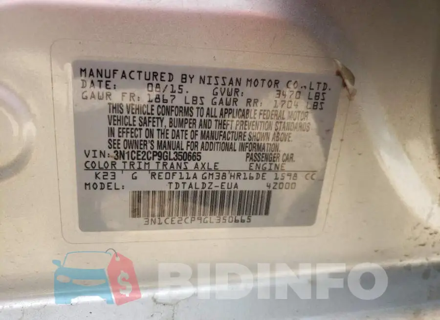 3N1CE2CP9GL350665 Photo# 10