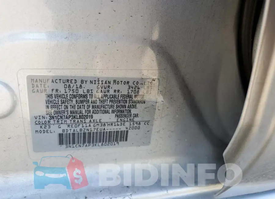 3N1CN7AP3KL802019 Photo# 10