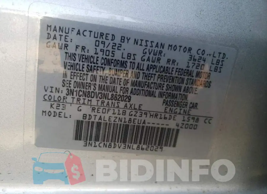 3N1CN8DV3NL862029 Photo# 10
