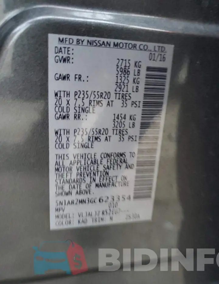5N1AR2MN3GC623354 Photo# 12