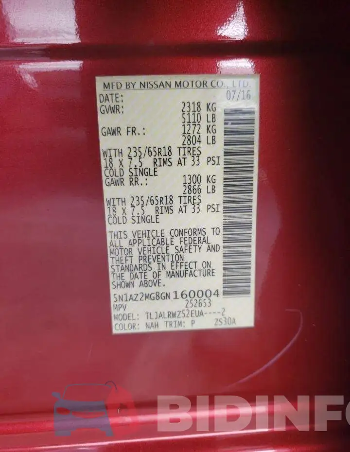 5N1AZ2MG8GN160004 Photo# 10