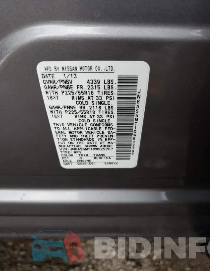 JN8AS5MT1DW522787 Photo# 13