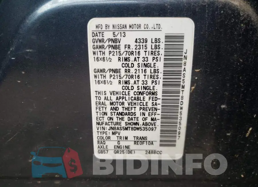 JN8AS5MT8DW535097 Photo# 13