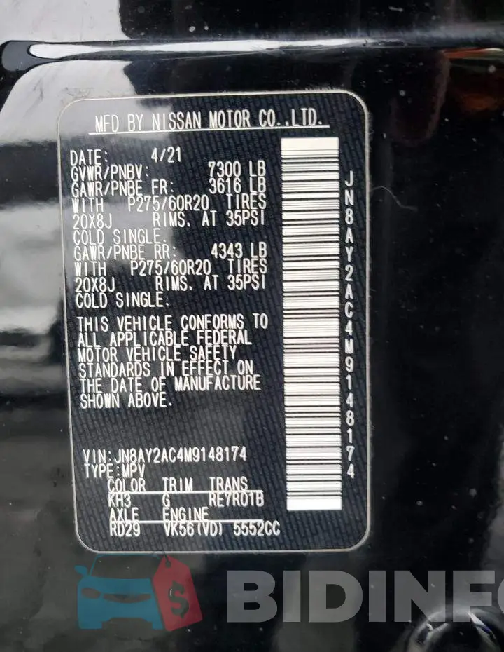 JN8AY2AC4M9148174 Photo# 13
